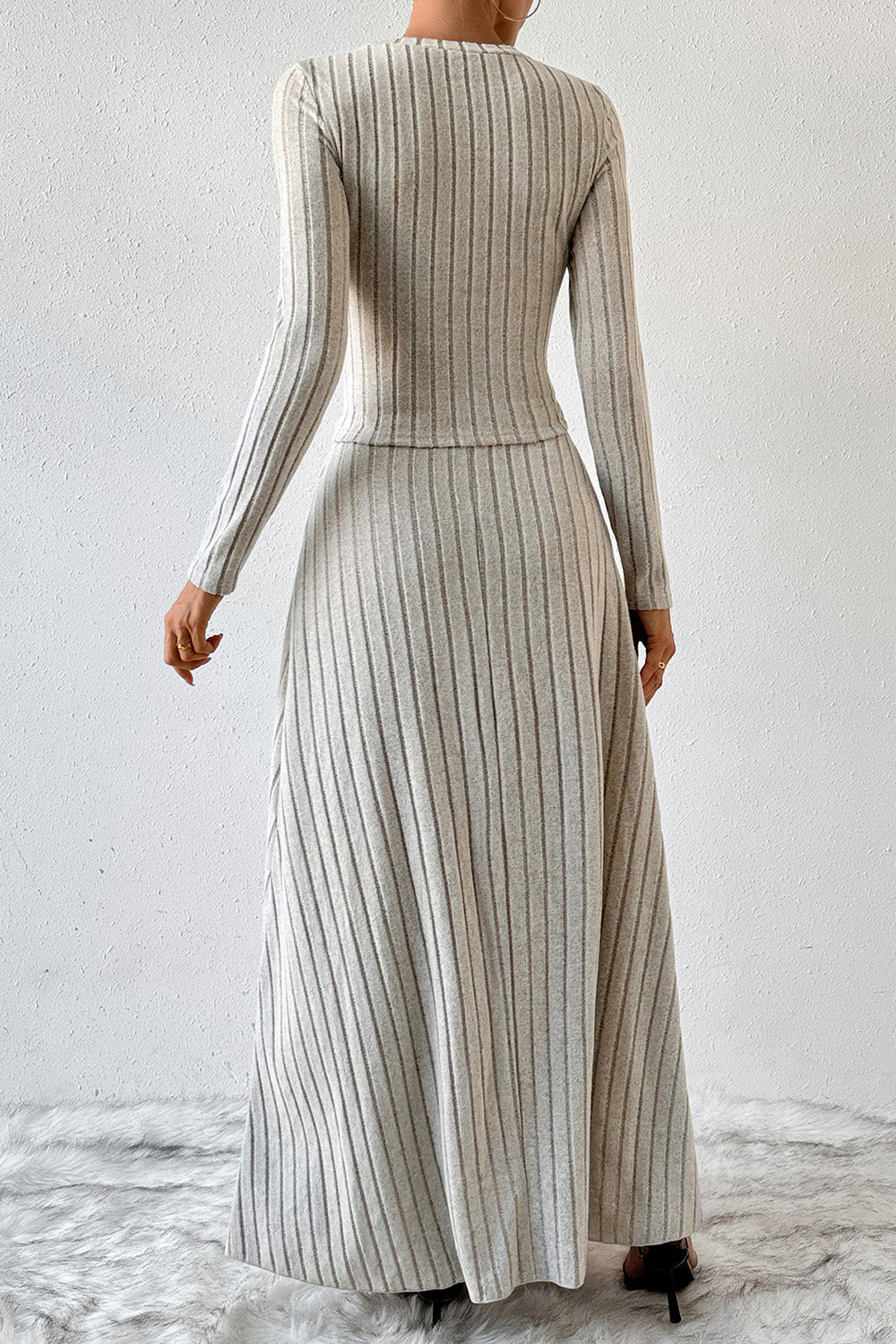 Ribbed Round Neck Top and Skirt Set - Tantalize Boutique