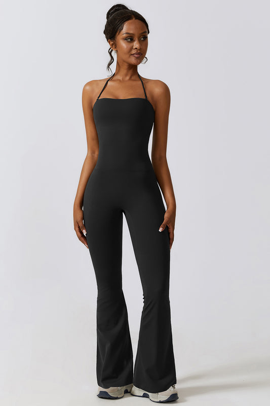 Halter Neck Flare Sport Jumpsuit - Tantalize Boutique