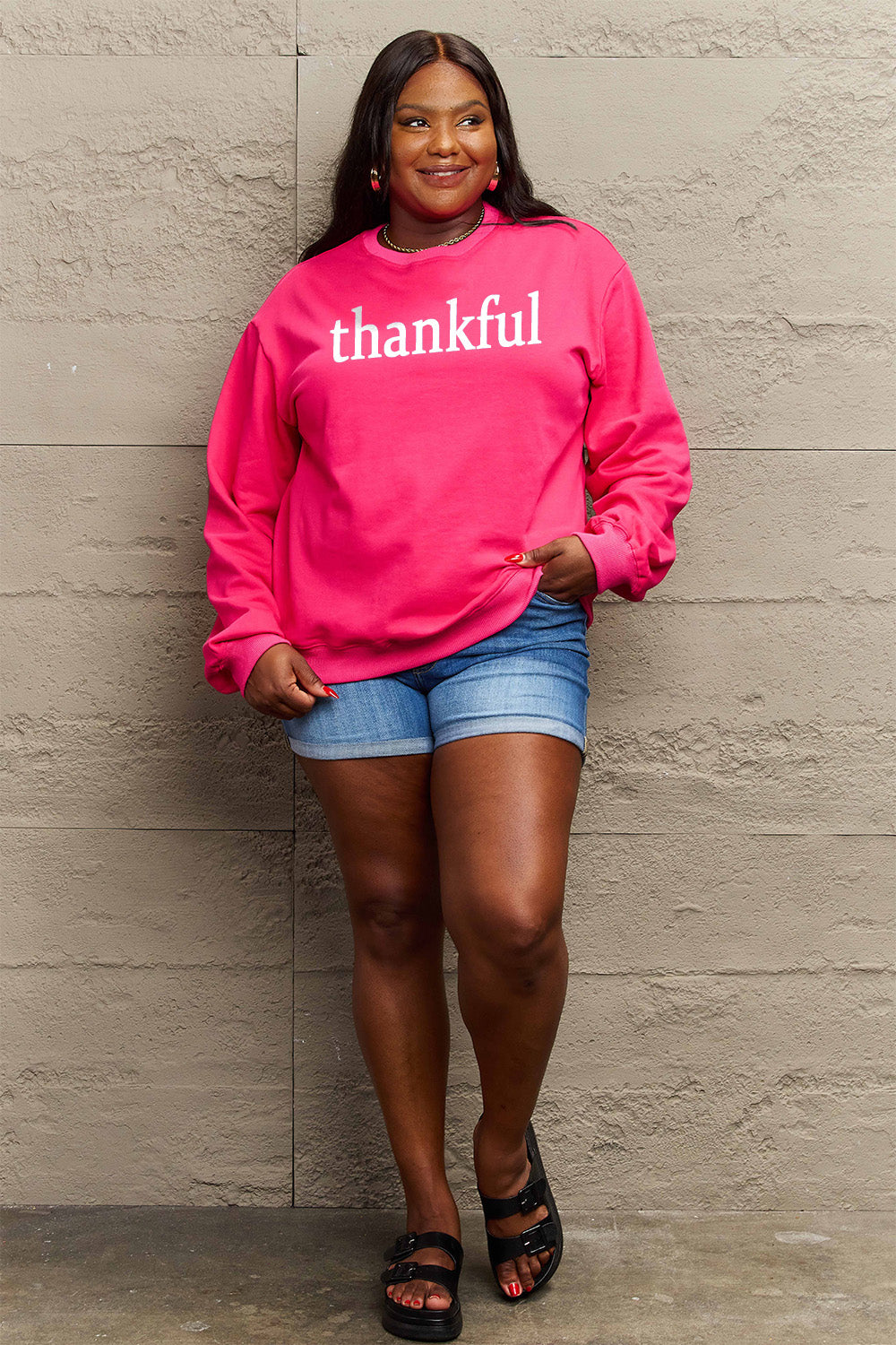 Simply Love Full Size THANKFUL Graphic Sweatshirt - Tantalize Boutique