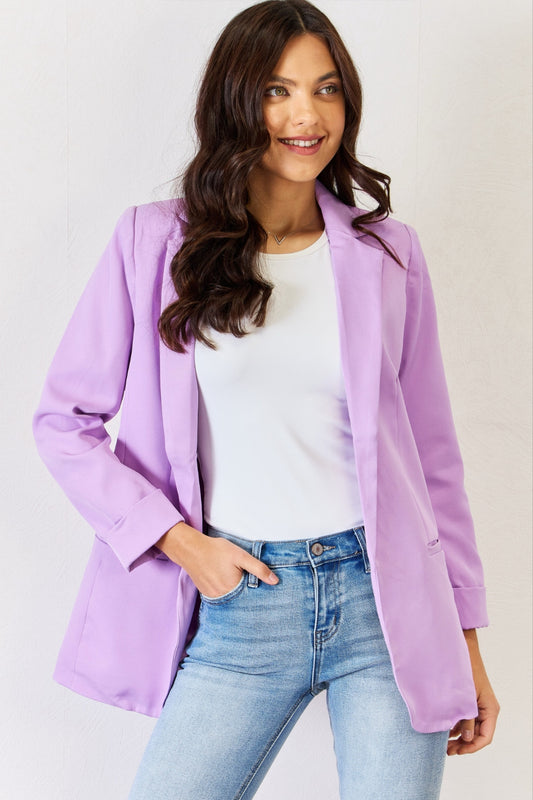 Zenana Open Front Long Sleeve Blazer - Tantalize Boutique