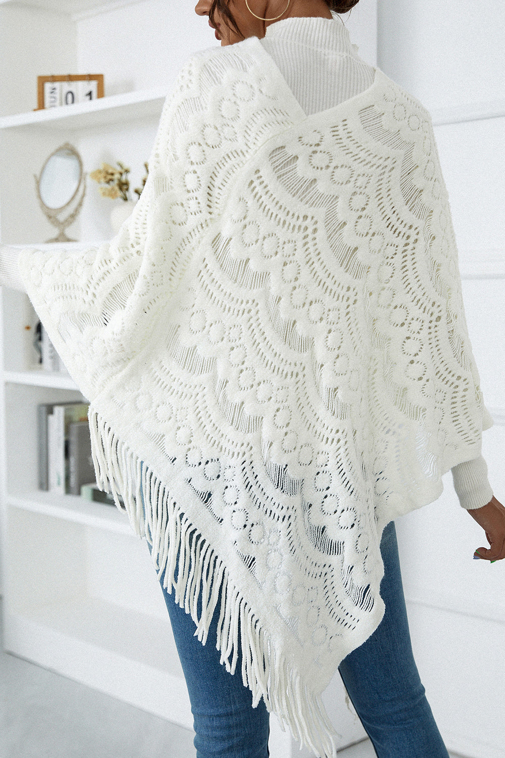 Openwork Fringe Detail Poncho - Tantalize Boutique