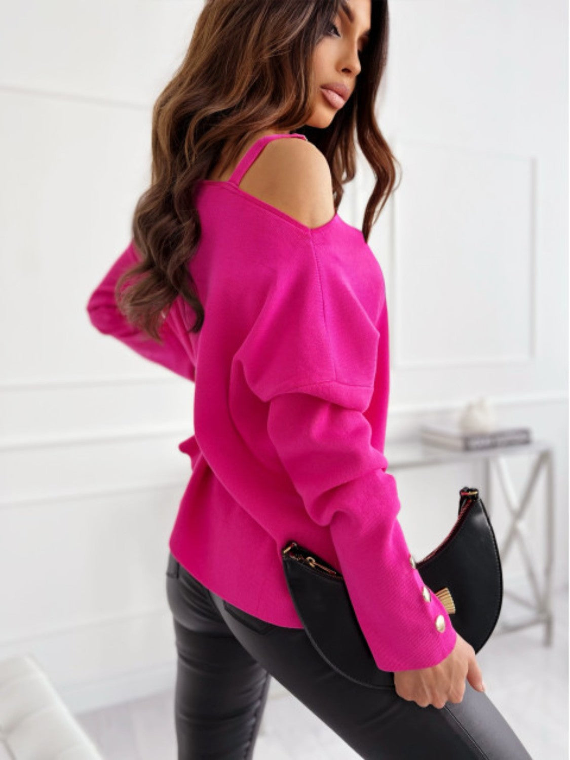 Asymmetrical Neck Buttoned Top - Tantalize Boutique