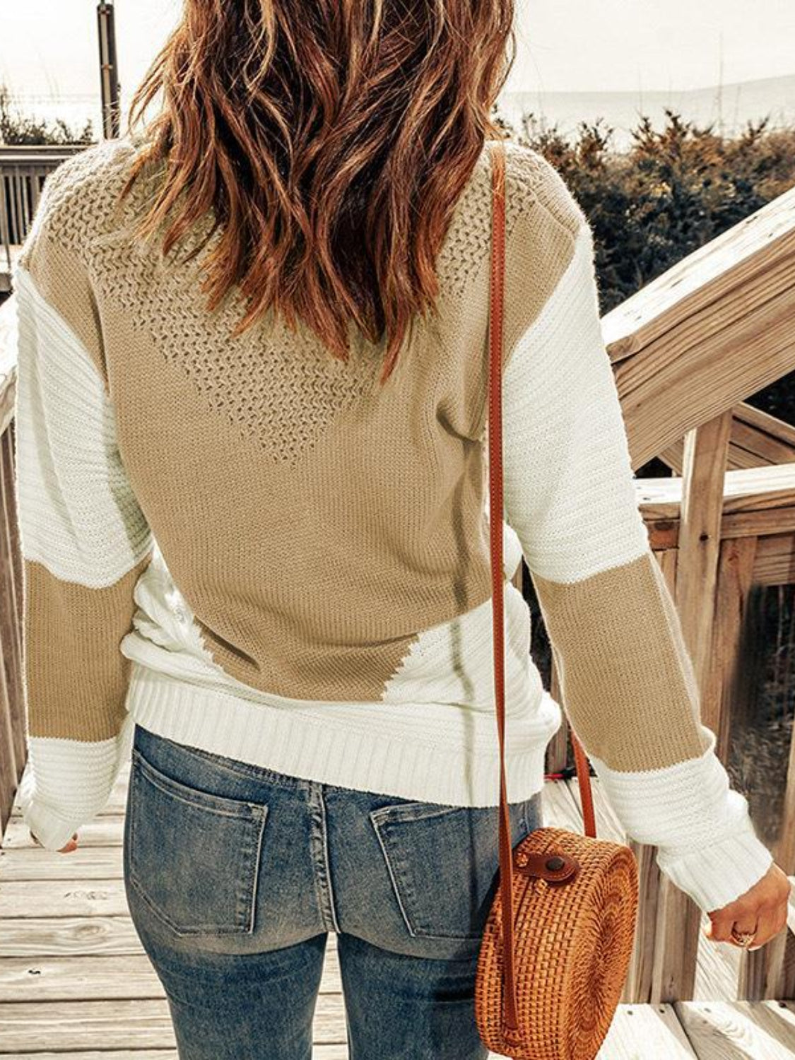 Contrast Round Neck Sweater - Tantalize Boutique