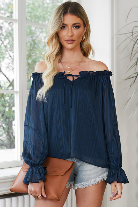 Frill Tied Off-Shoulder Flounce Sleeve Blouse - Tantalize Boutique