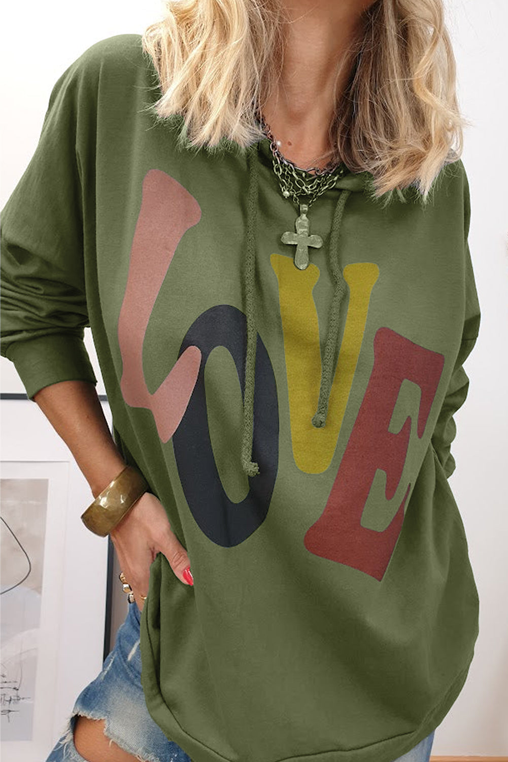 LOVE Drawstring Dropped Shoulder Hoodie - Tantalize Boutique