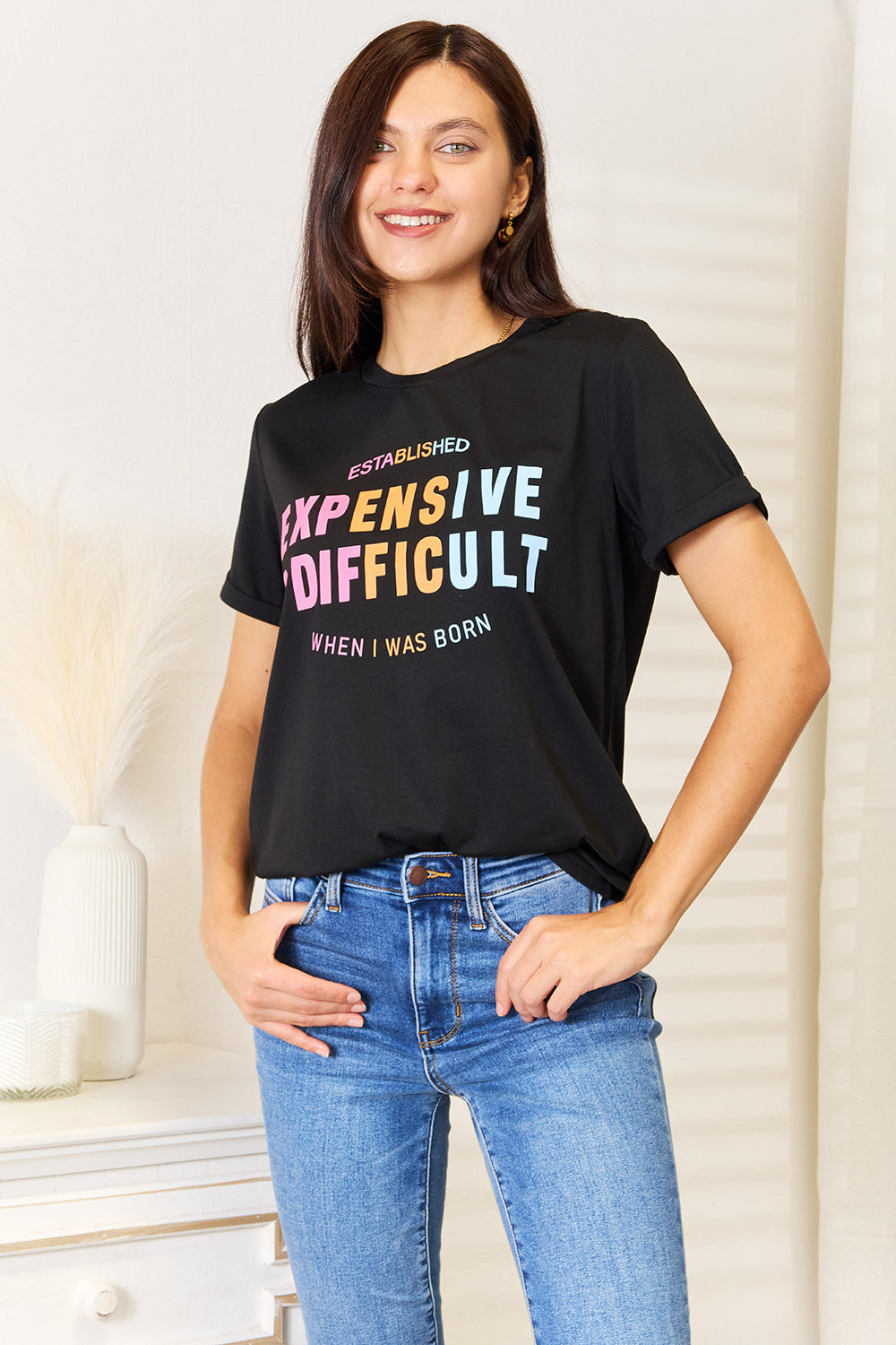 Simply Love Slogan Graphic Cuffed Sleeve T-Shirt - Tantalize Boutique