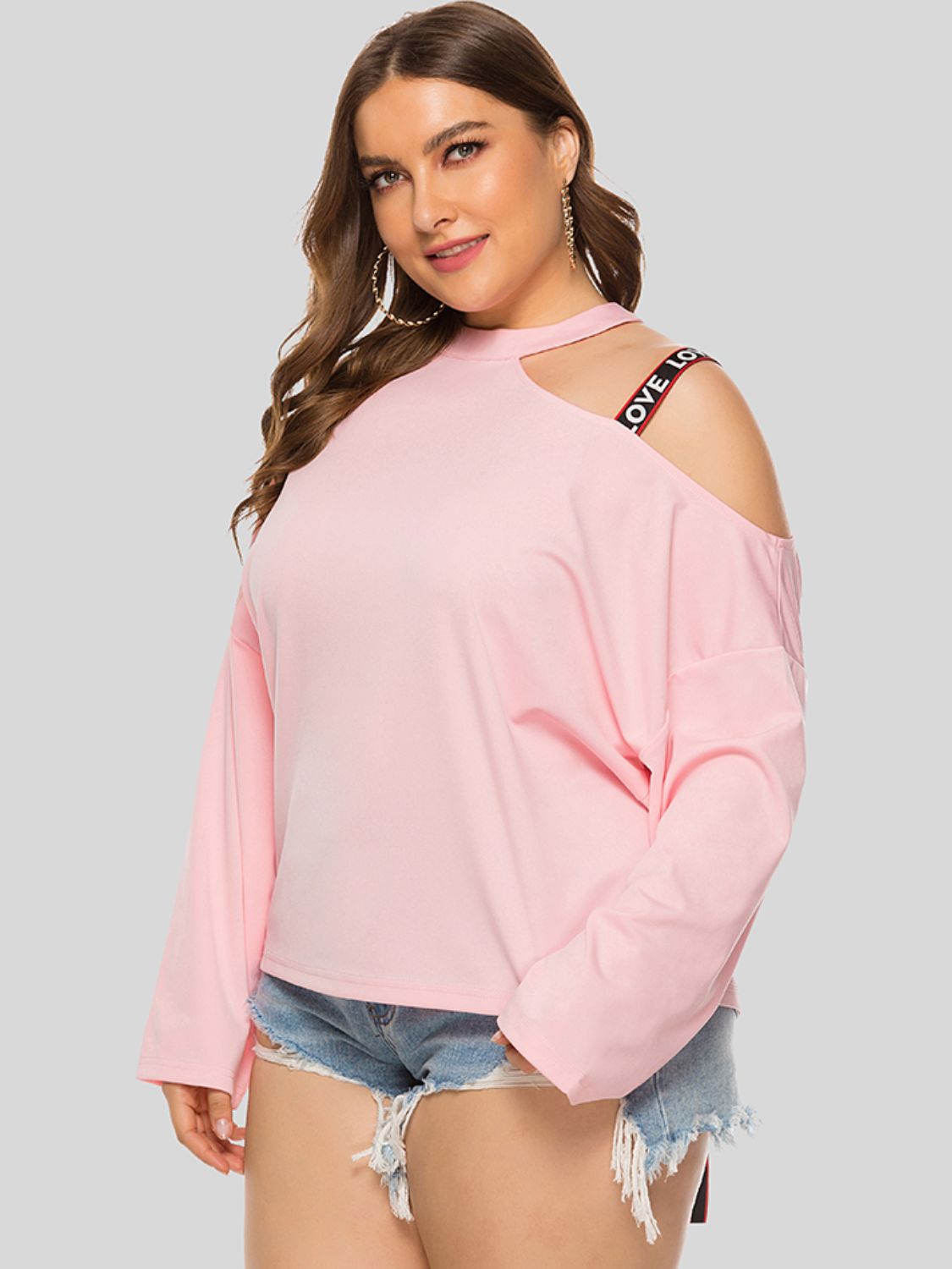 Plus Size Cold-Shoulder Round Neck Blouse - Tantalize Boutique