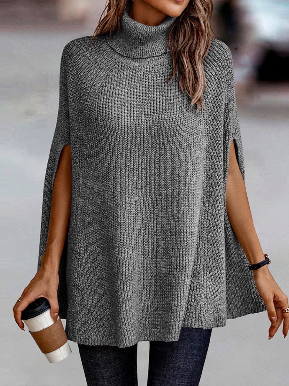 Turtleneck Dolman Sleeve Poncho - Tantalize Boutique