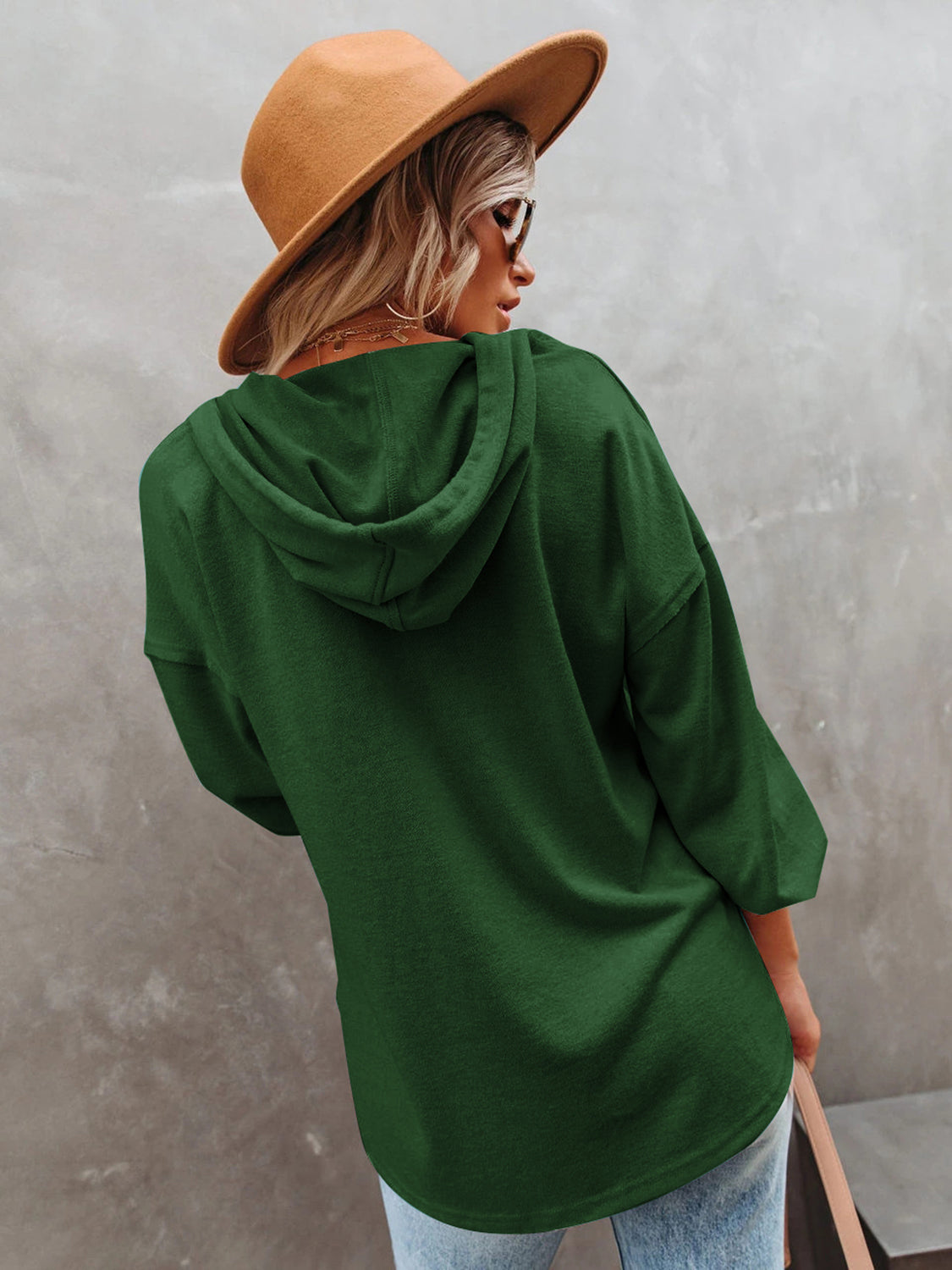 Buttoned Drop Shoulder Hoodie - Tantalize Boutique