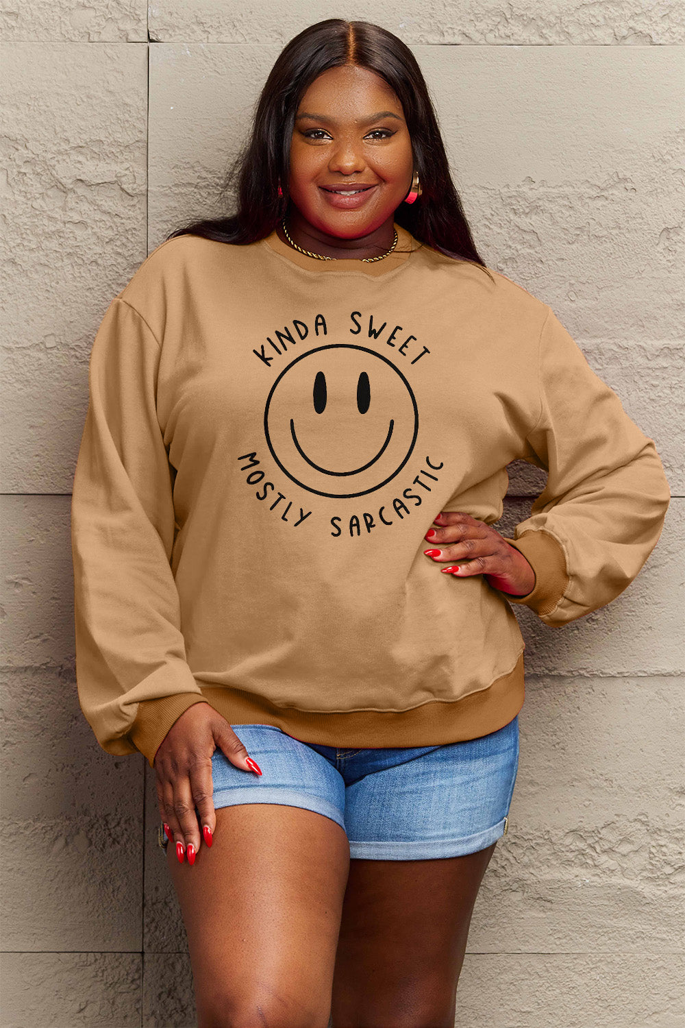 Simply Love Full Size Smiling Face Graphic Sweatshirt - Tantalize Boutique