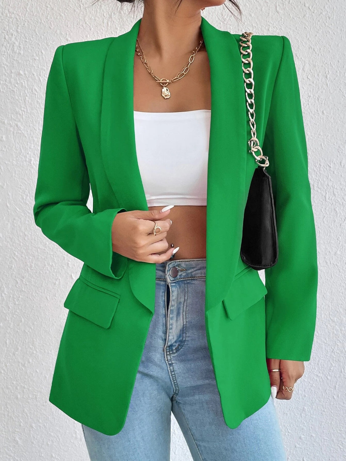 Shawl Collar Long Sleeve Blazer - Tantalize Boutique