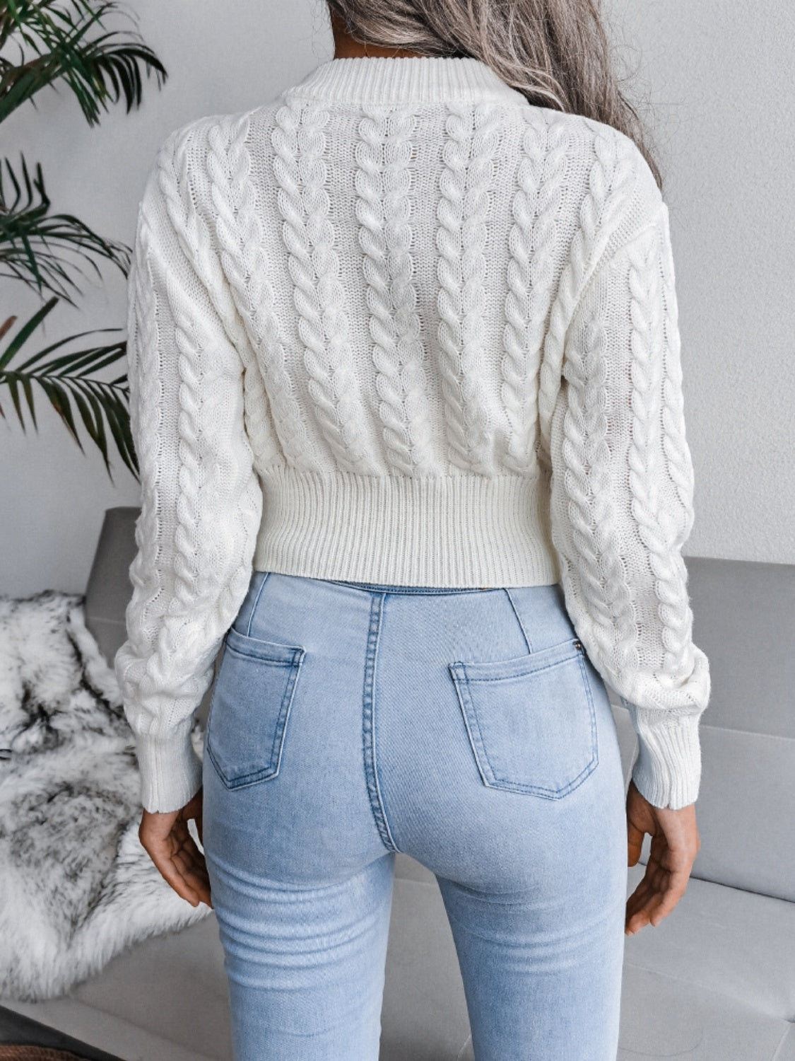 Cable-Knit Round Neck Sweater - Tantalize Boutique