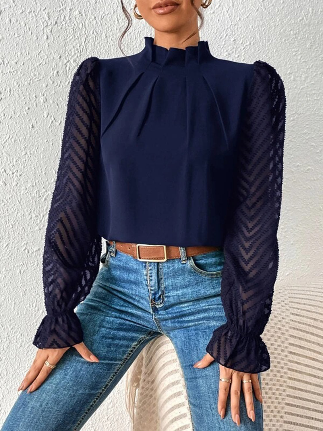 Mock Neck Flounce Sleeve Blouse - Tantalize Boutique