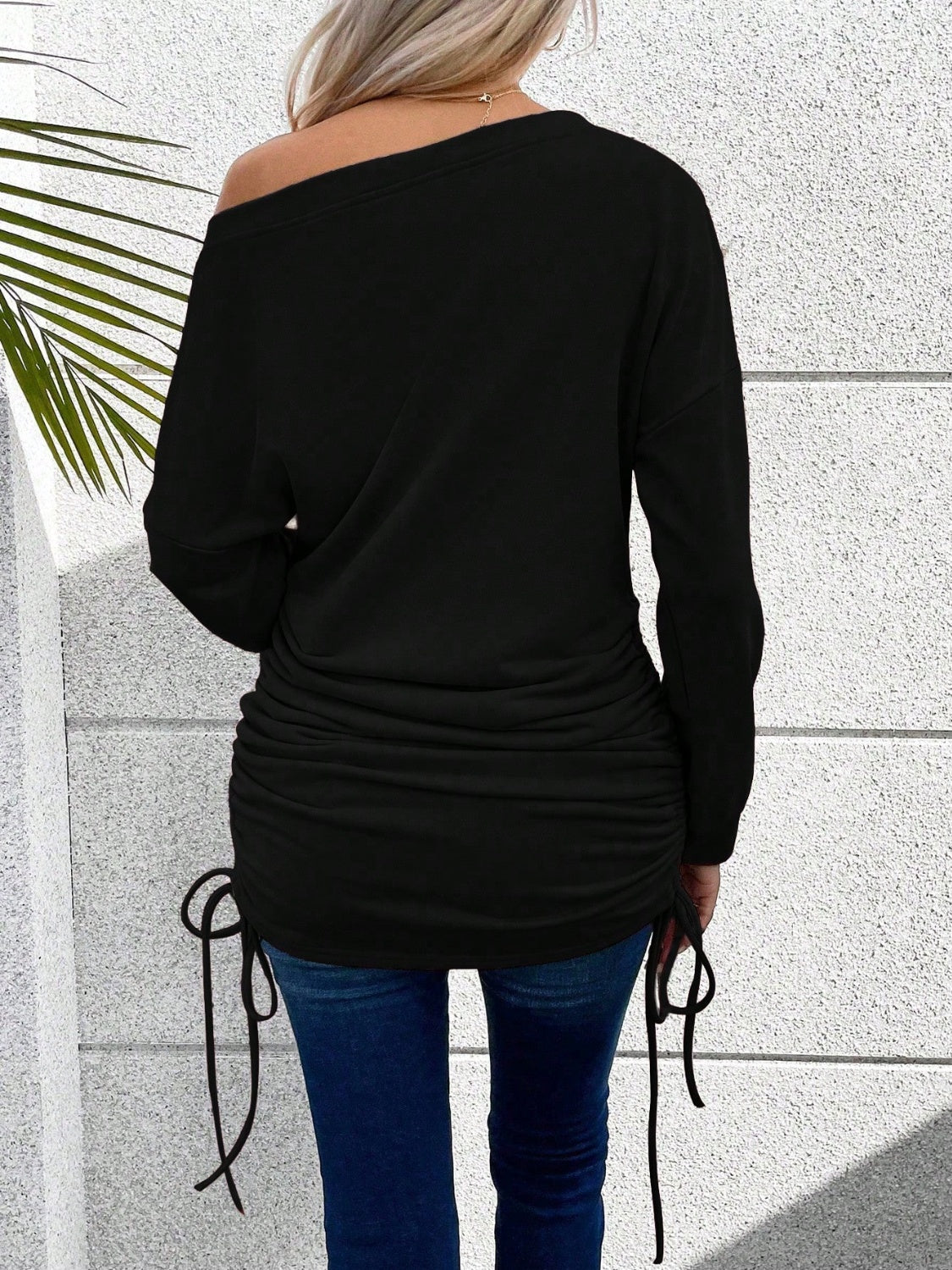 Ruched Single Shoulder Long Sleeve T-Shirt - Tantalize Boutique