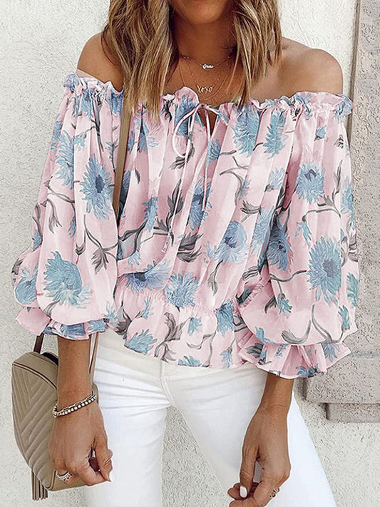 Floral Off-Shoulder Flounce Sleeve Blouse - Tantalize Boutique