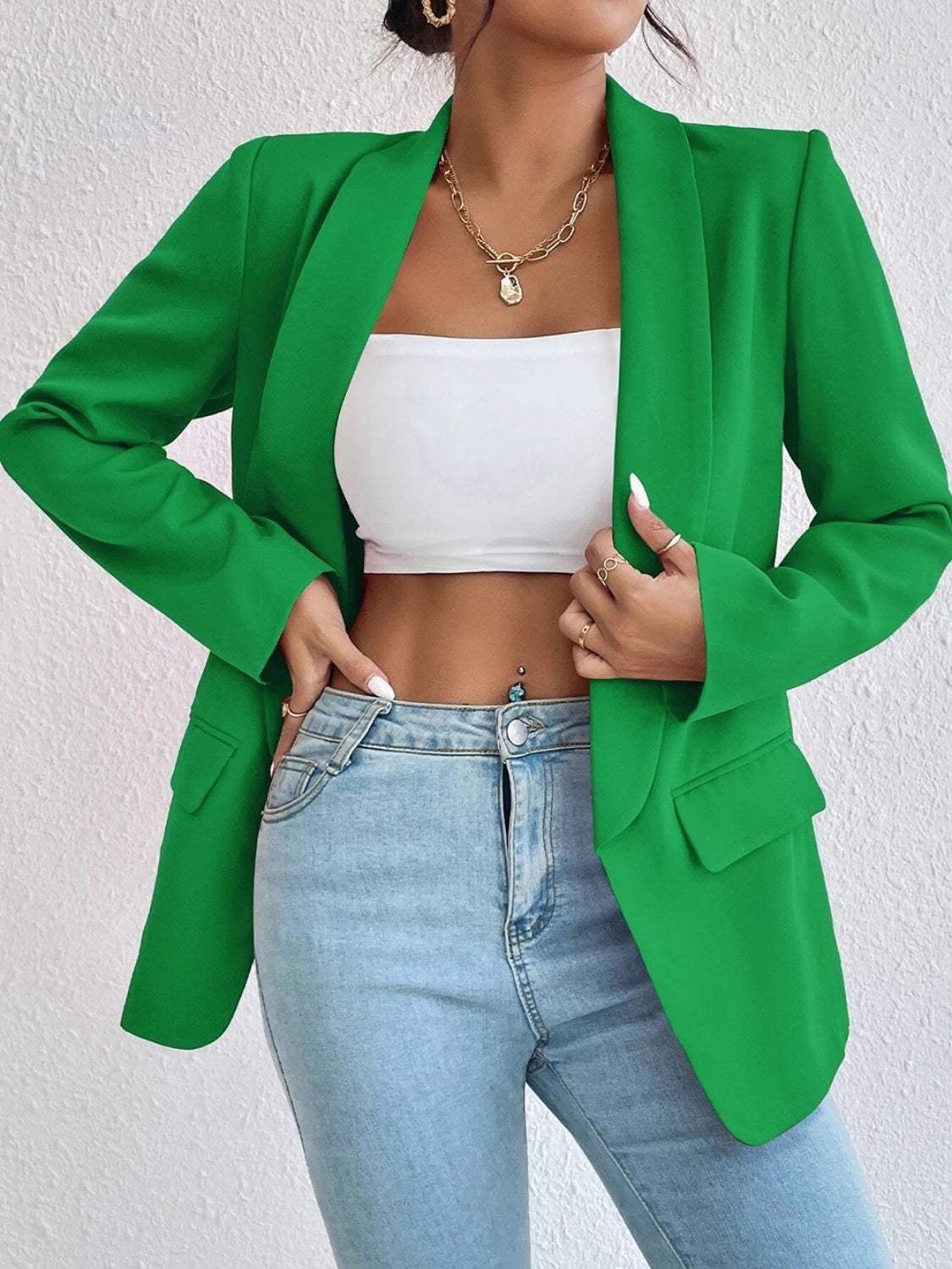 Shawl Collar Long Sleeve Blazer - Tantalize Boutique