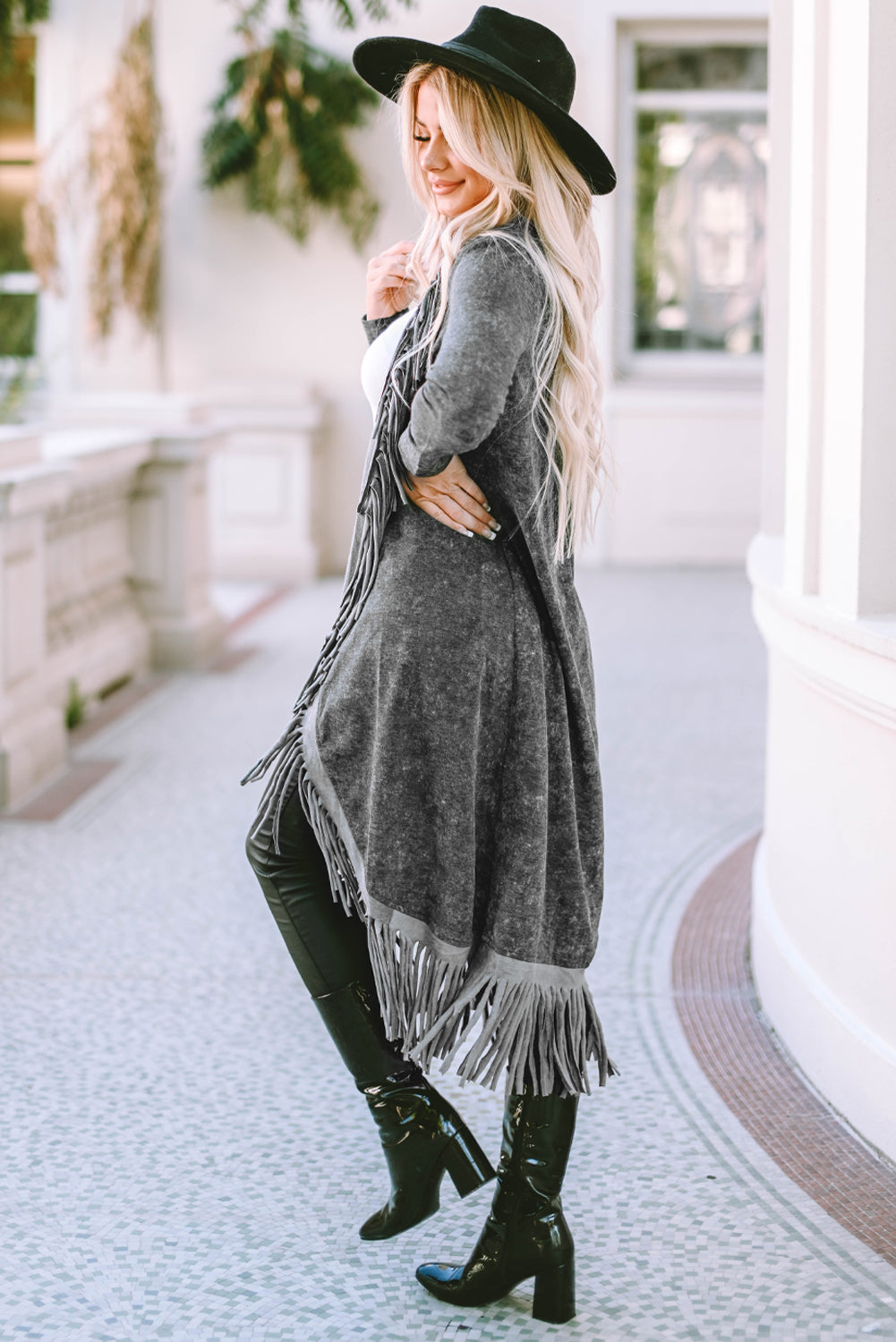Fringe Detail Long Sleeve Cardigan - Tantalize Boutique