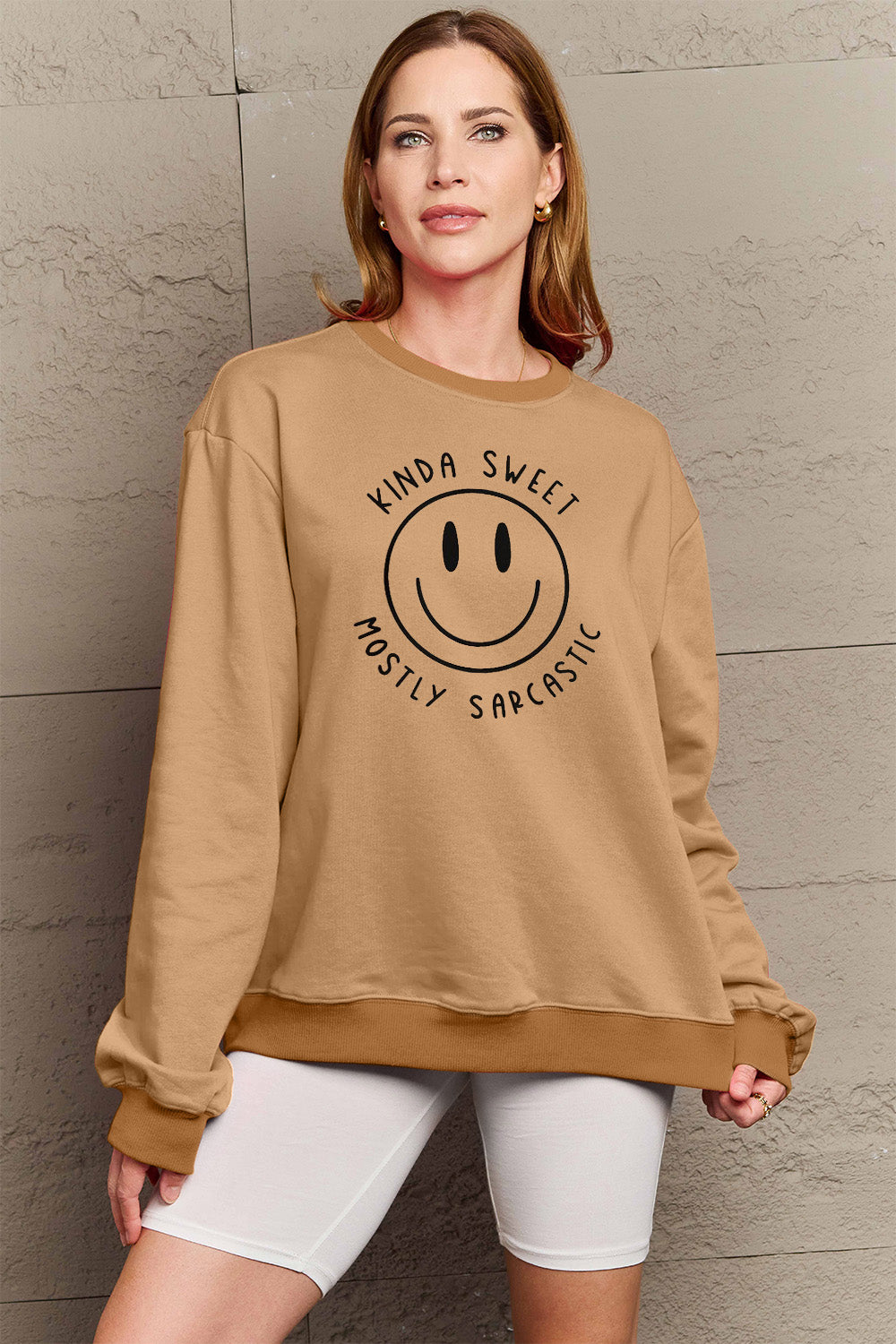 Simply Love Full Size Smiling Face Graphic Sweatshirt - Tantalize Boutique