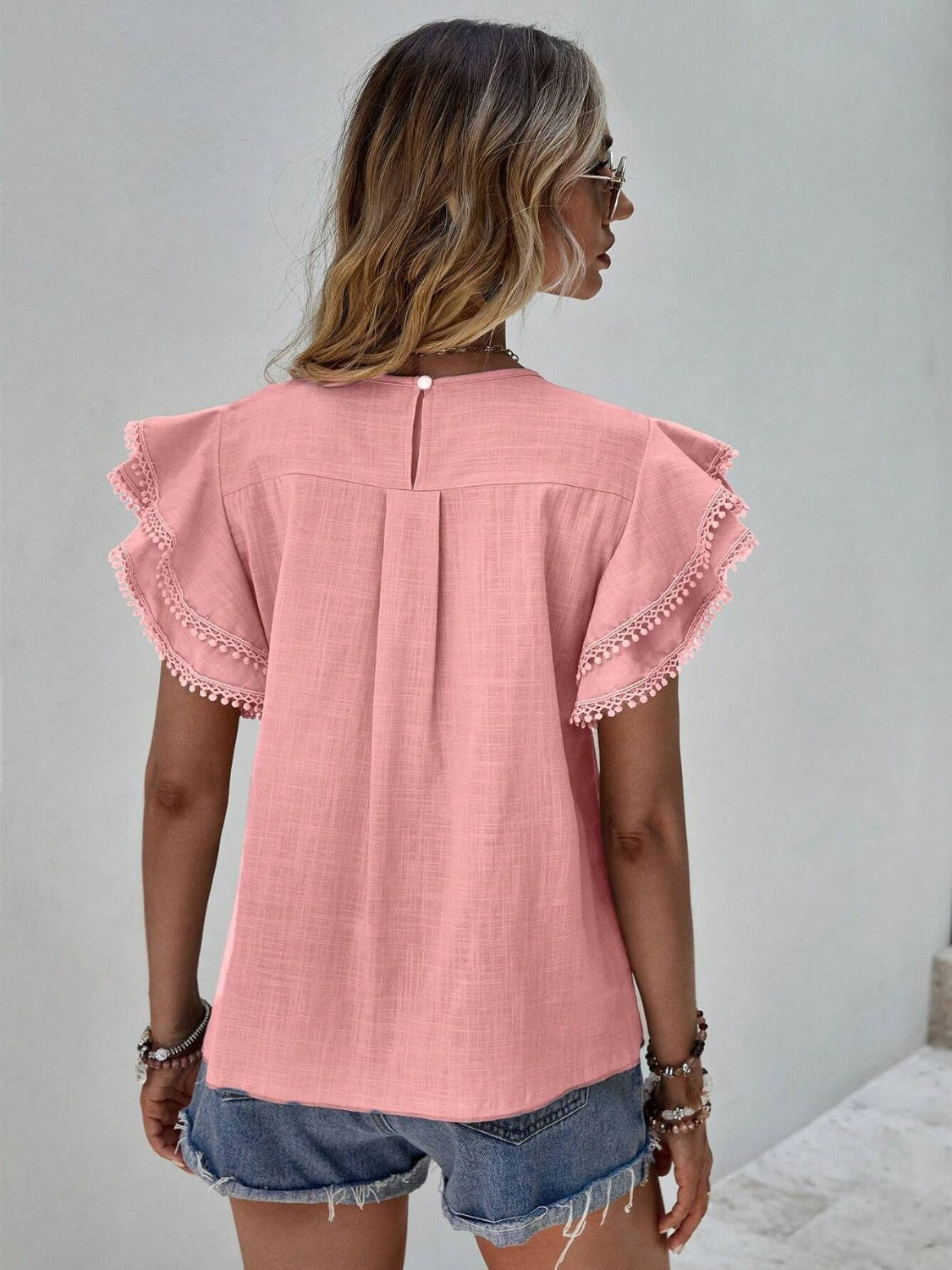 Ruffled Cap Sleeve Round Neck Blouse - Tantalize Boutique
