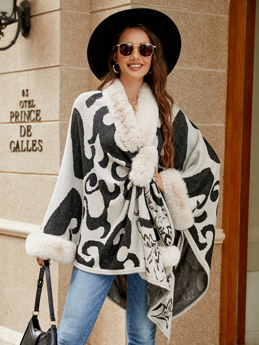 Faux Fur Trim Poncho - Tantalize Boutique