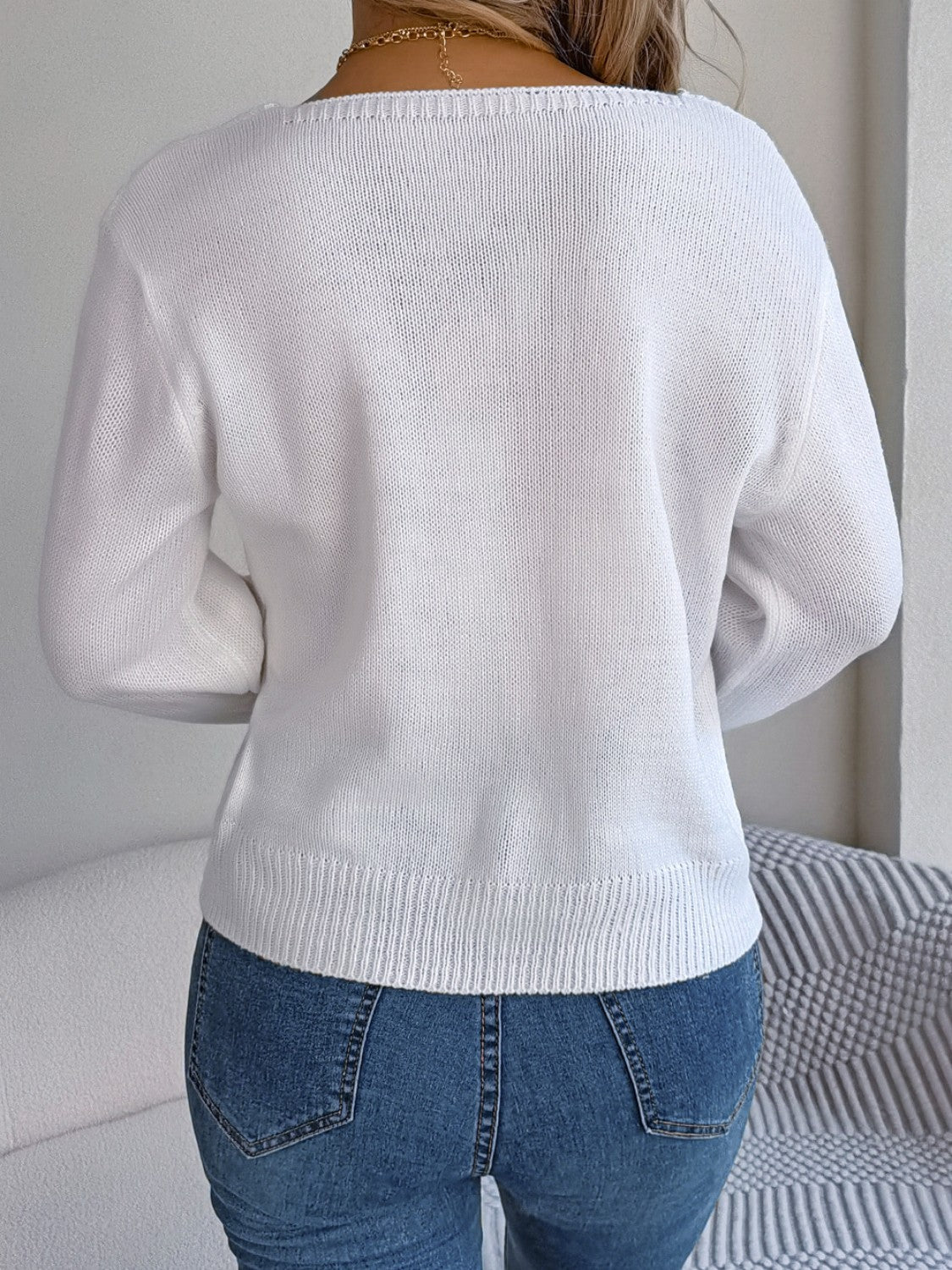 Cable-Knit Square Neck Long Sleeve Sweater - Tantalize Boutique