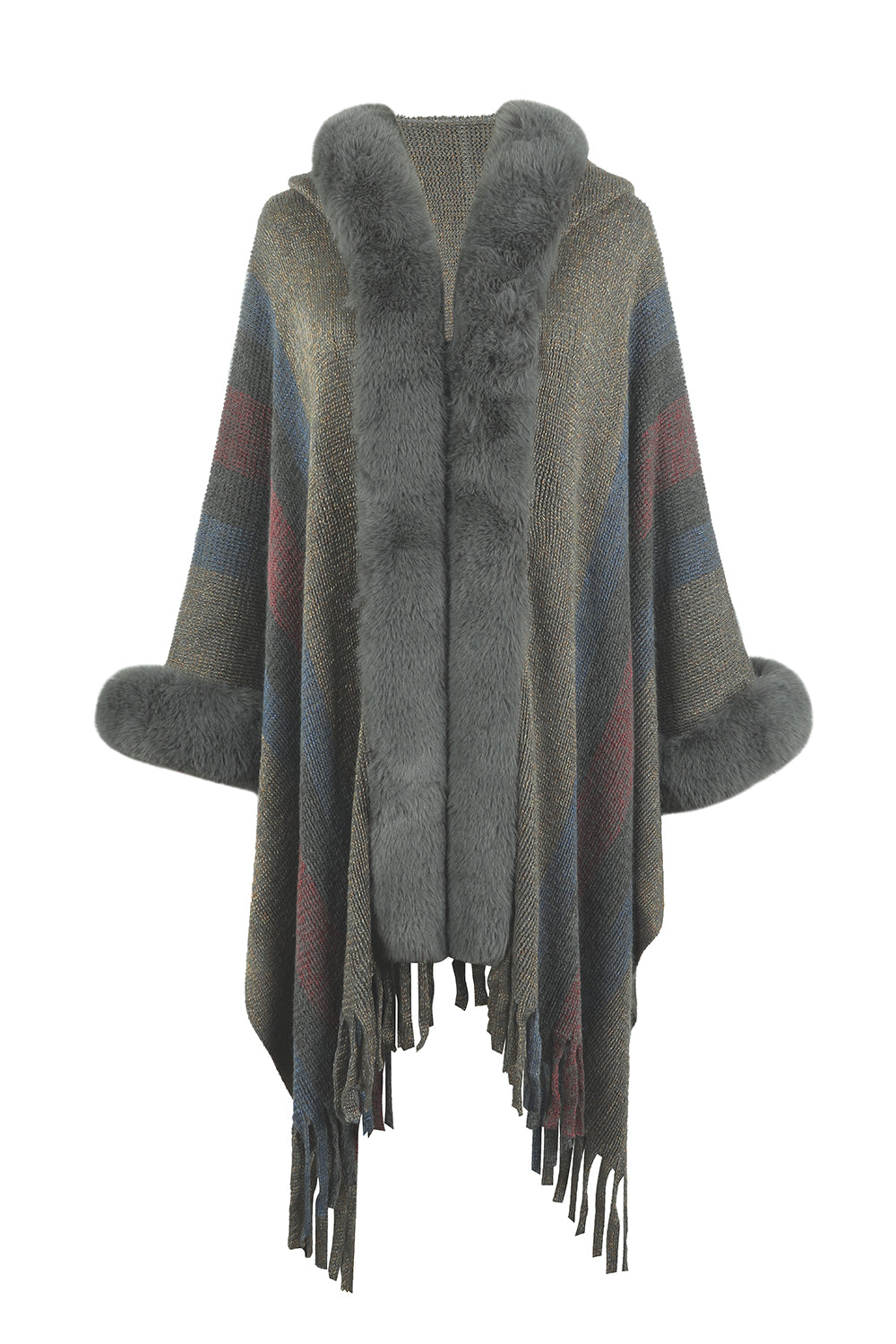Color Block Fringe Detail Poncho - Tantalize Boutique