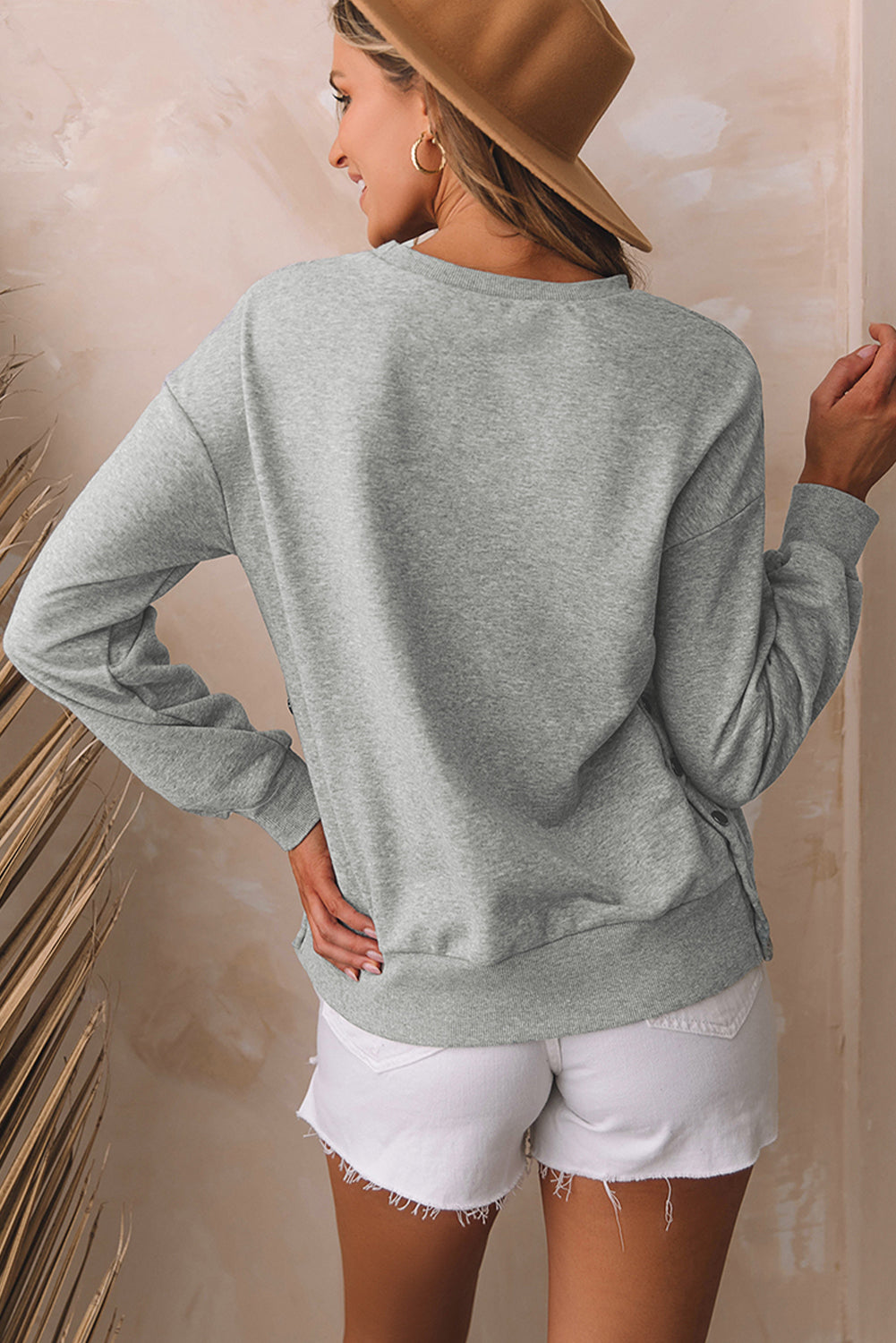 Round Neck Dropped Shoulder Sweatshirt - Tantalize Boutique