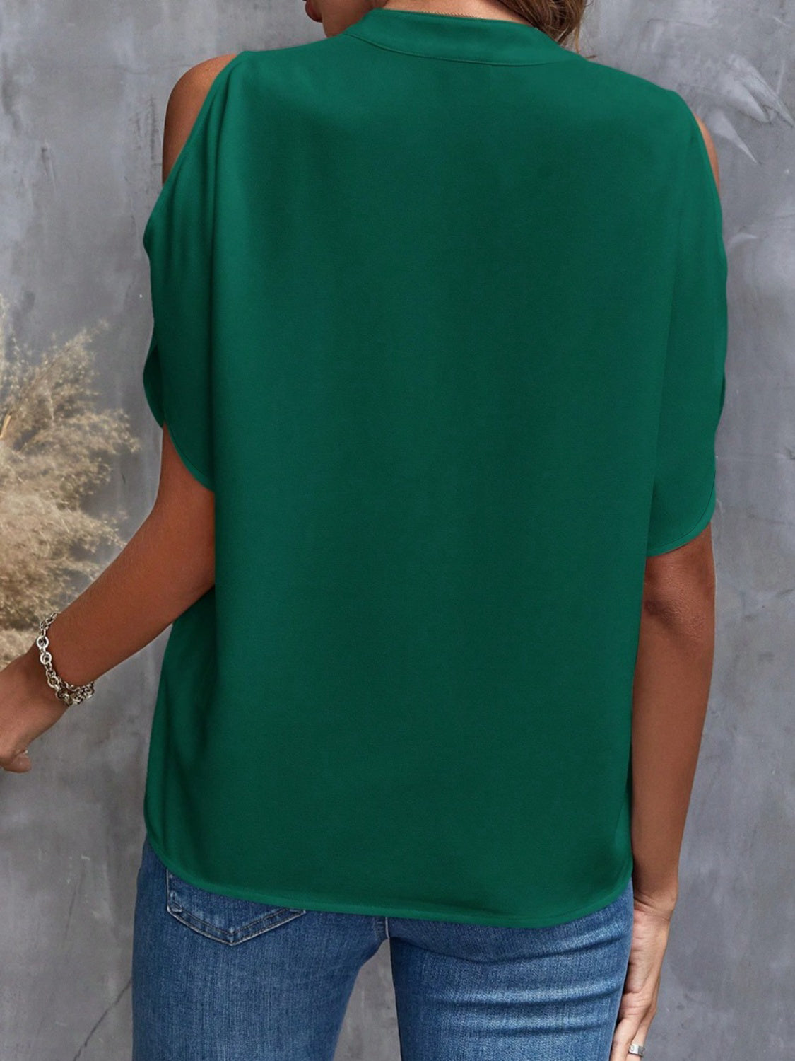 Notched Cold Shoulder Blouse - Tantalize Boutique