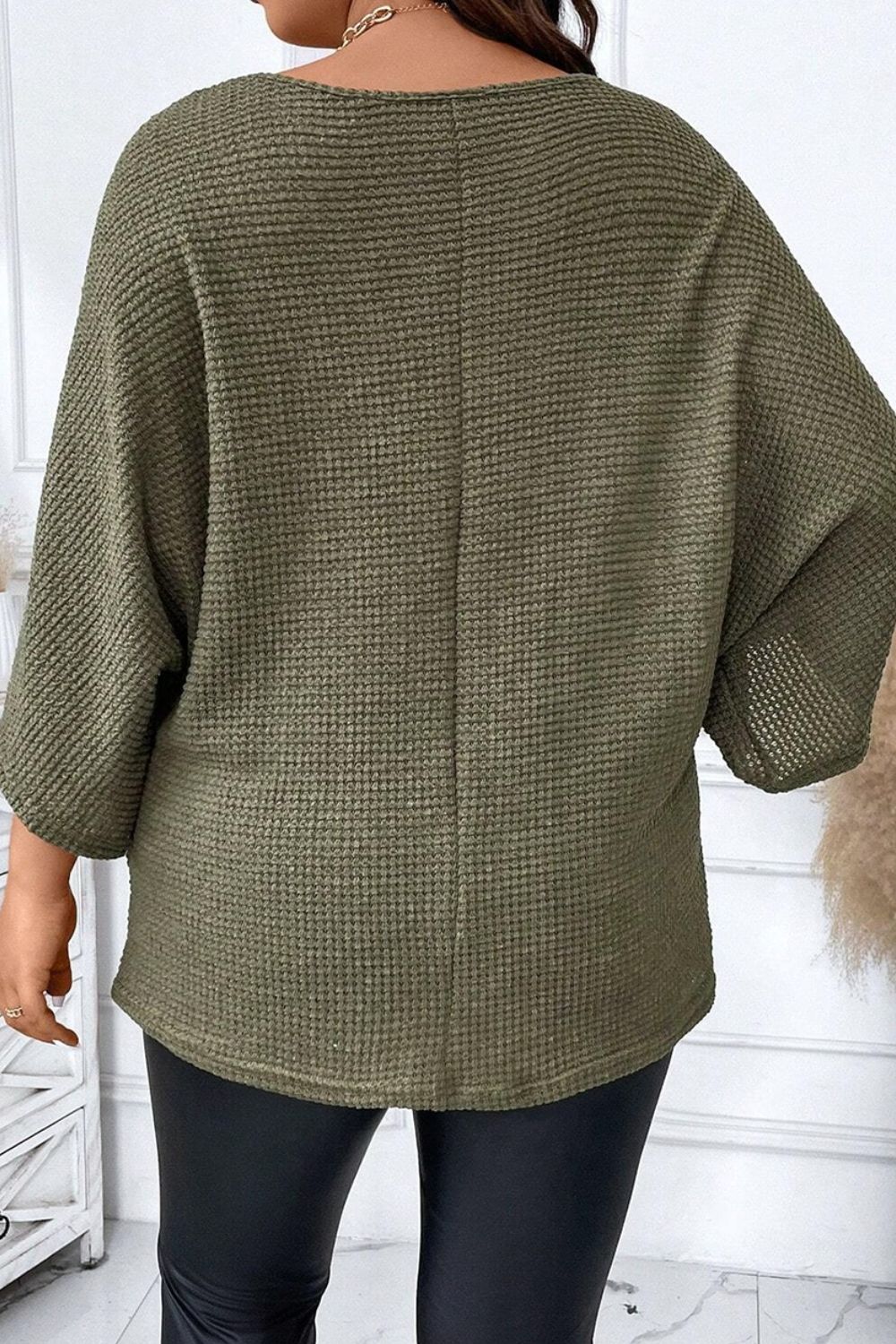 Plus Size Waffle-Knit V-Neck Blouse - Tantalize Boutique