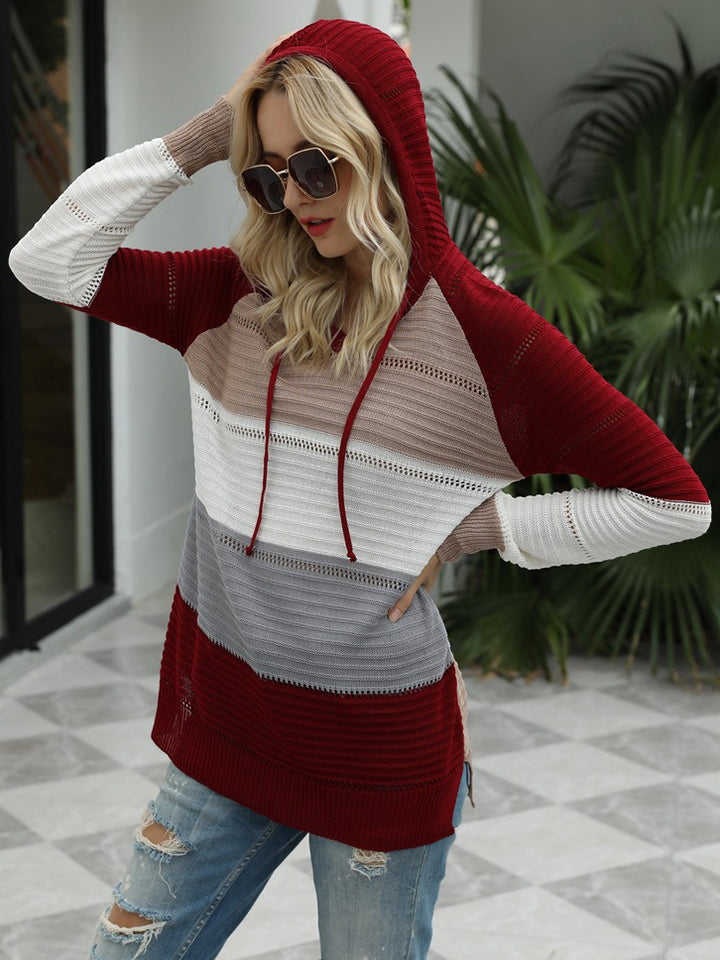 Color Block Hooded Sweater - Tantalize Boutique