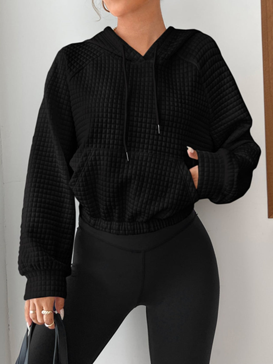 Drawstring Pocketed Raglan Sleeve Hoodie - Tantalize Boutique