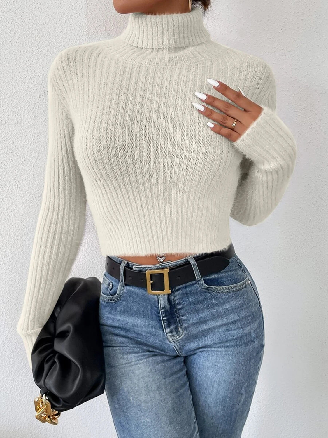 Ribbed Turtleneck Long Sleeve Sweater - Tantalize Boutique
