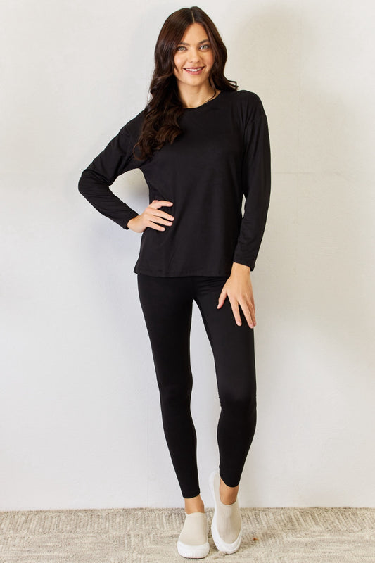 JULIA Round Neck Long Sleeve T-Shirt and Leggings Set - Tantalize Boutique
