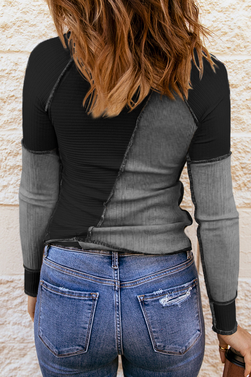 Color Block Round Neck Long Sleeve T-Shirt - Tantalize Boutique