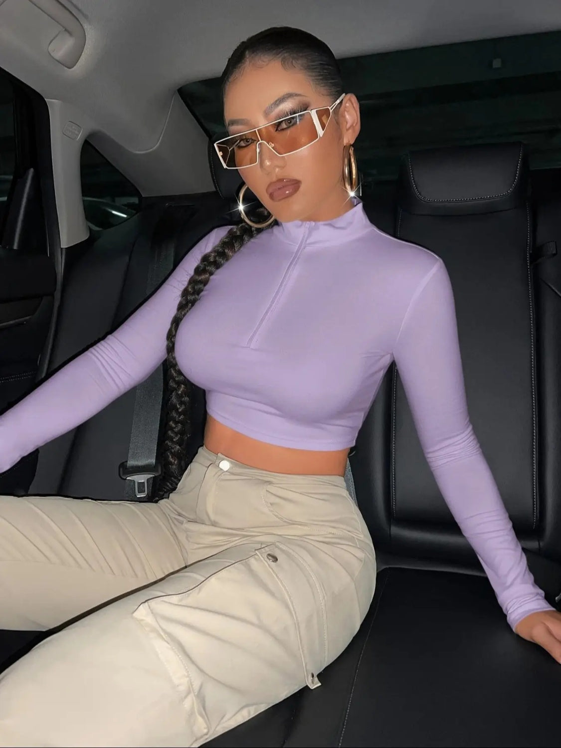 Half Zip Long Sleeve Cropped T-Shirt - Tantalize Boutique