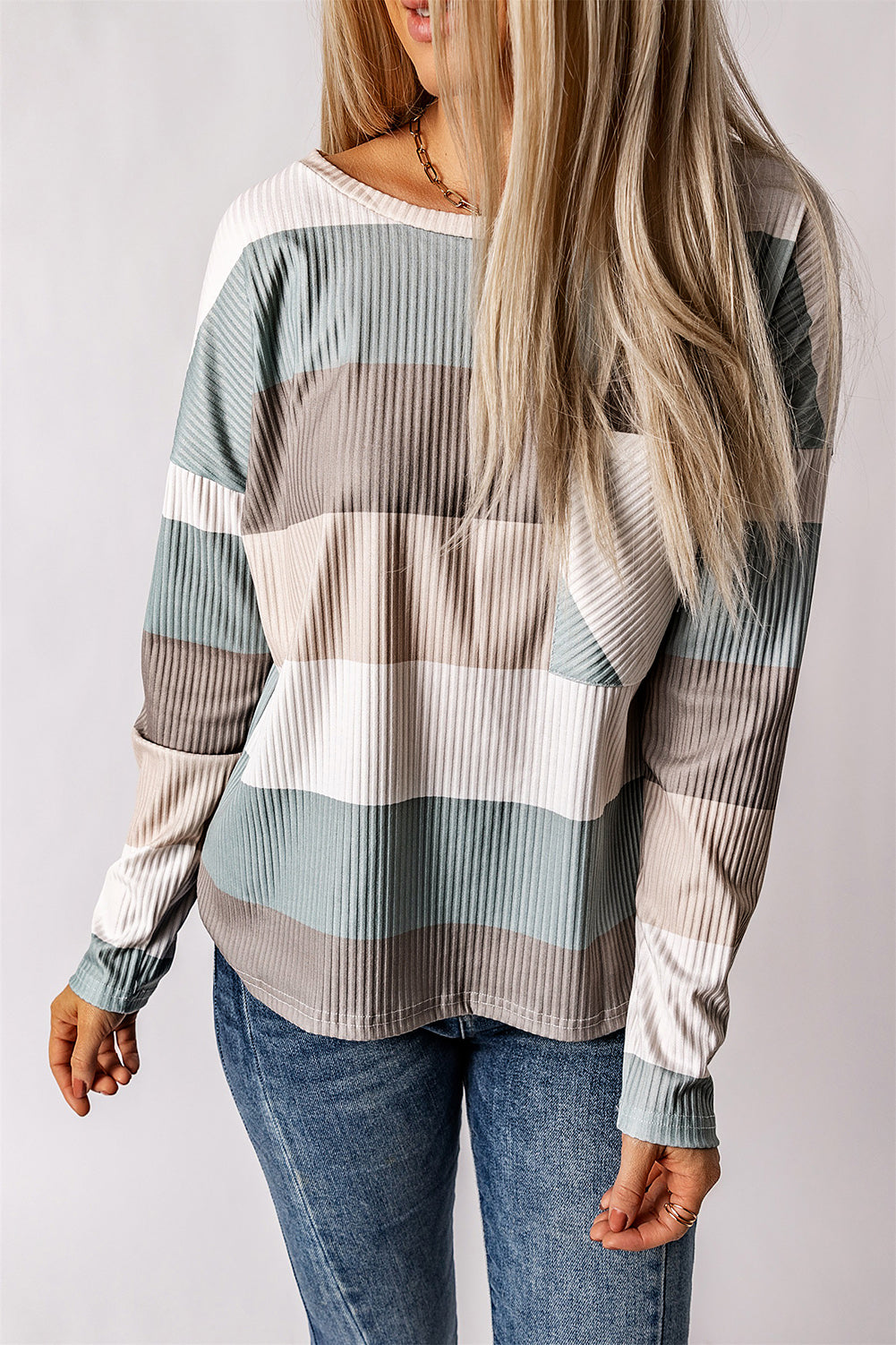 Wide Stripe Top with Pocket - Tantalize Boutique