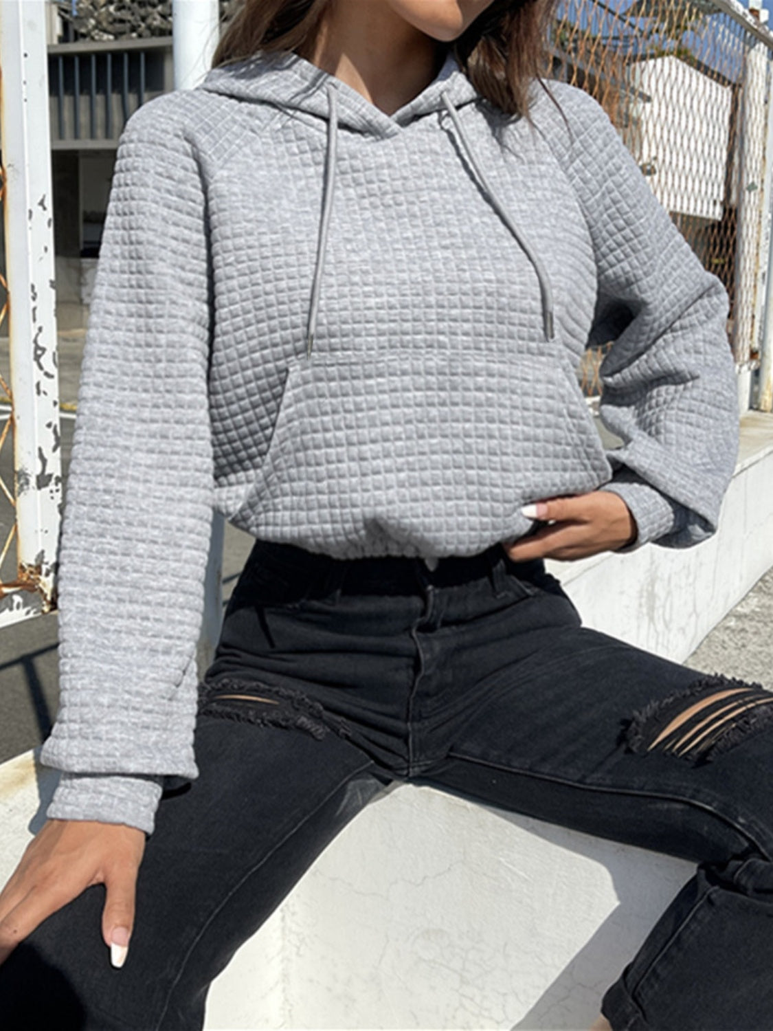 Drawstring Pocketed Raglan Sleeve Hoodie - Tantalize Boutique