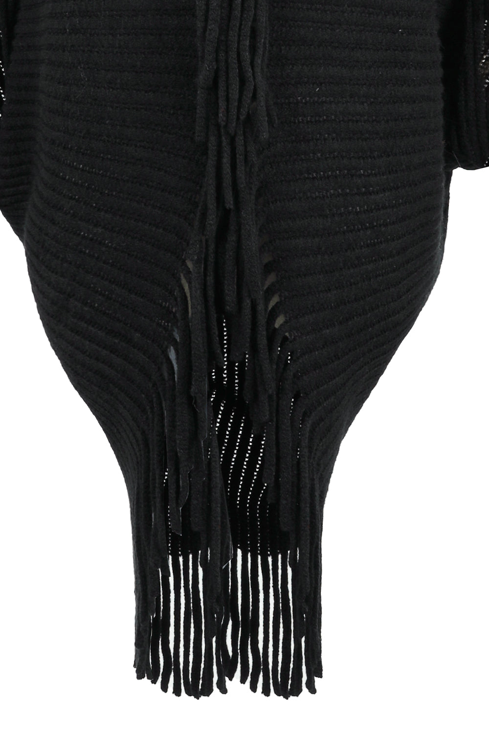 Fringe Detail Long Sleeve Ribbed Poncho - Tantalize Boutique