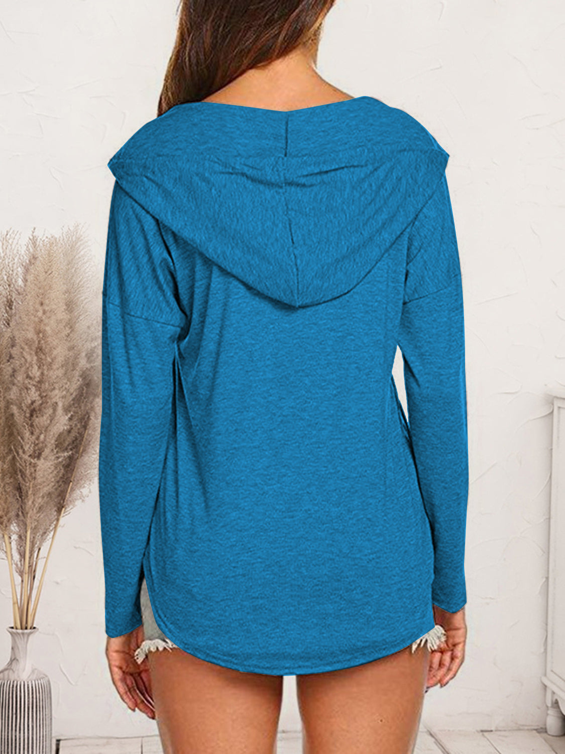 Drawstring Dropped Shoulder Long Sleeve Hoodie - Tantalize Boutique
