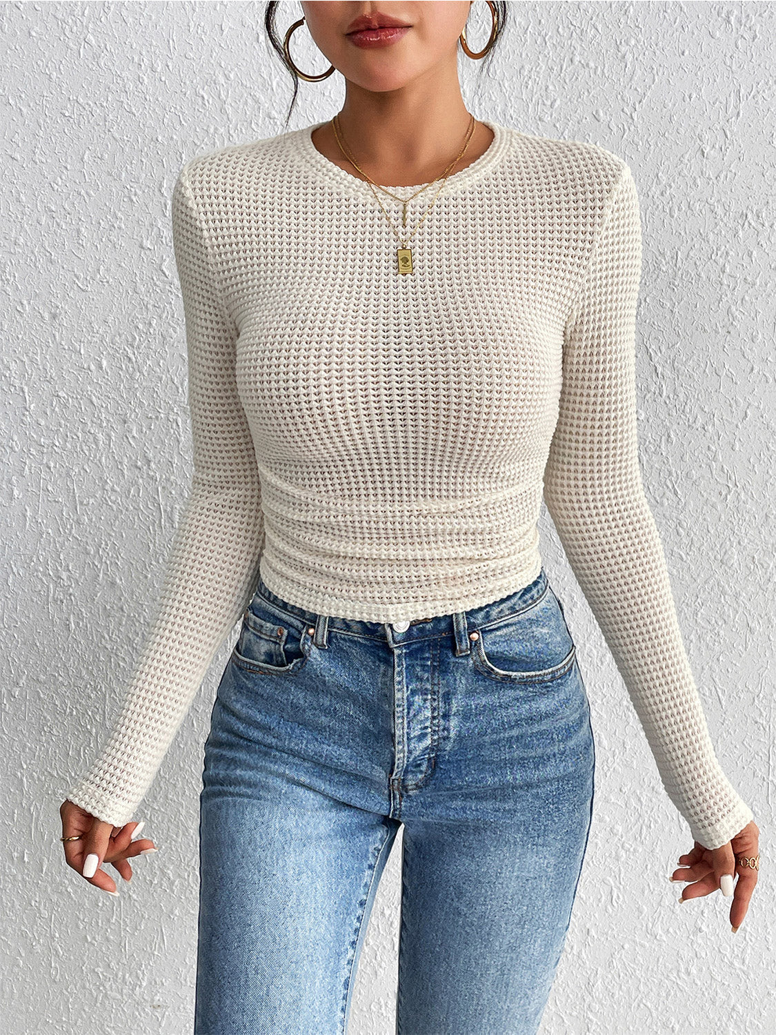 Round Neck Ruched Knit Top - Tantalize Boutique