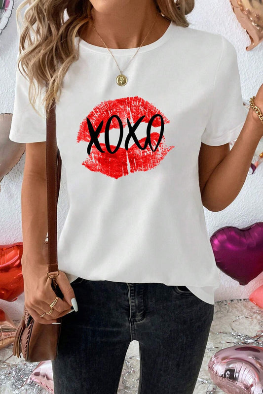 XOXO Lip Graphic Round Neck T-Shirt - Tantalize Boutique