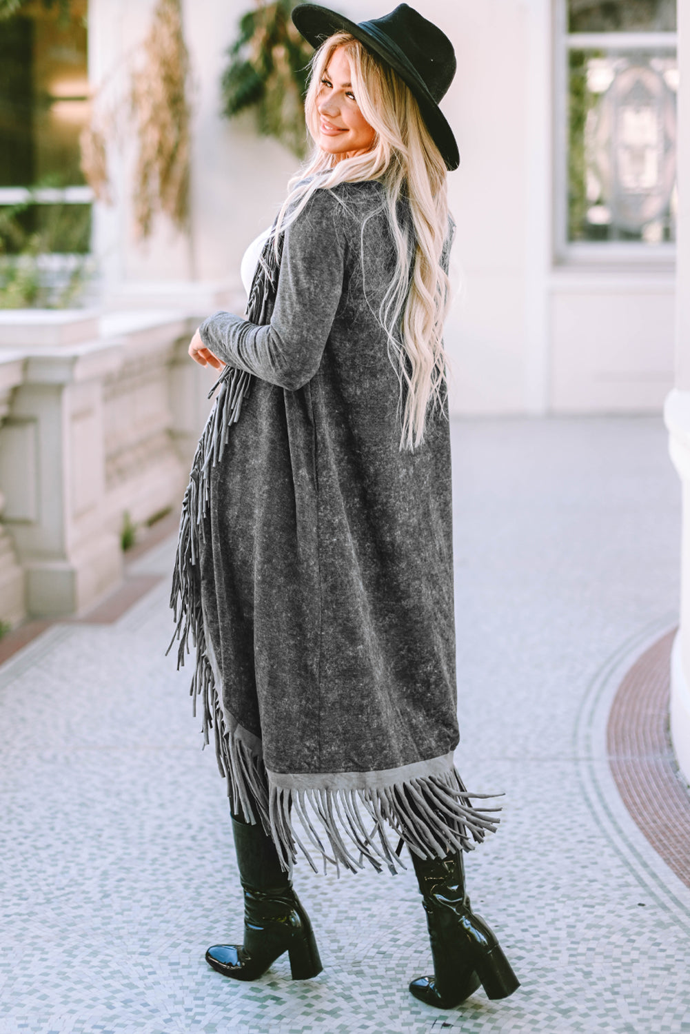 Fringe Detail Long Sleeve Cardigan - Tantalize Boutique