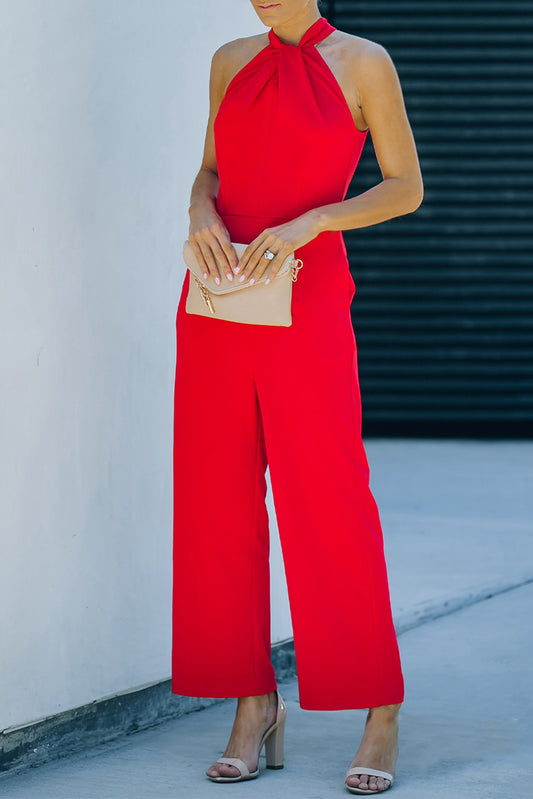 Twisted Grecian Neck Wide Leg Jumpsuit - Tantalize Boutique