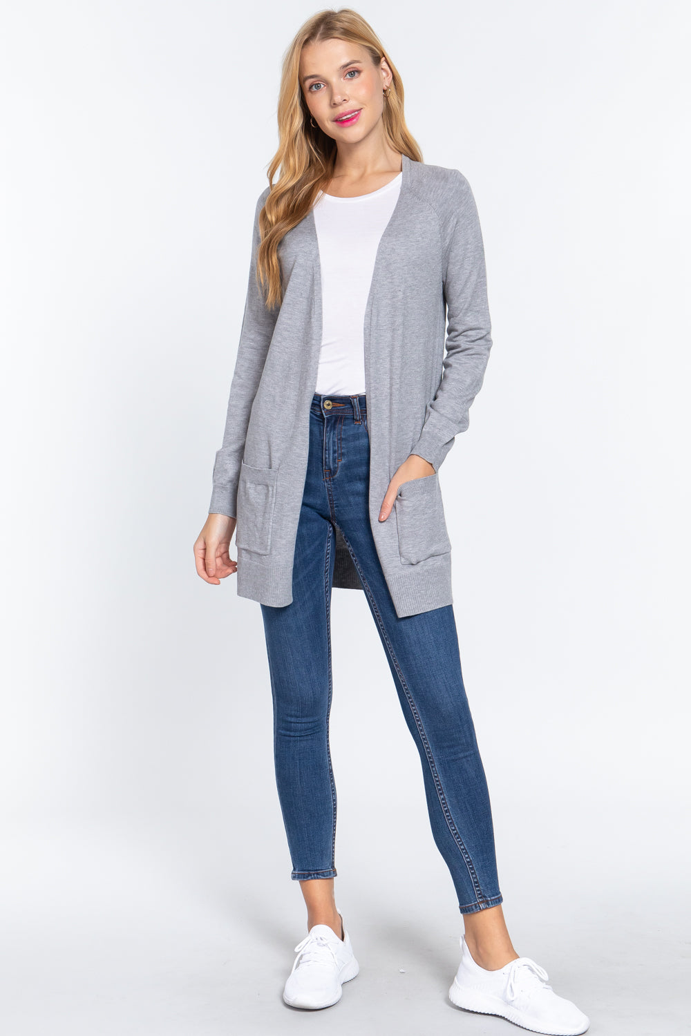 ACTIVE BASIC Open Front Long Sleeve Cardigan - Tantalize Boutique