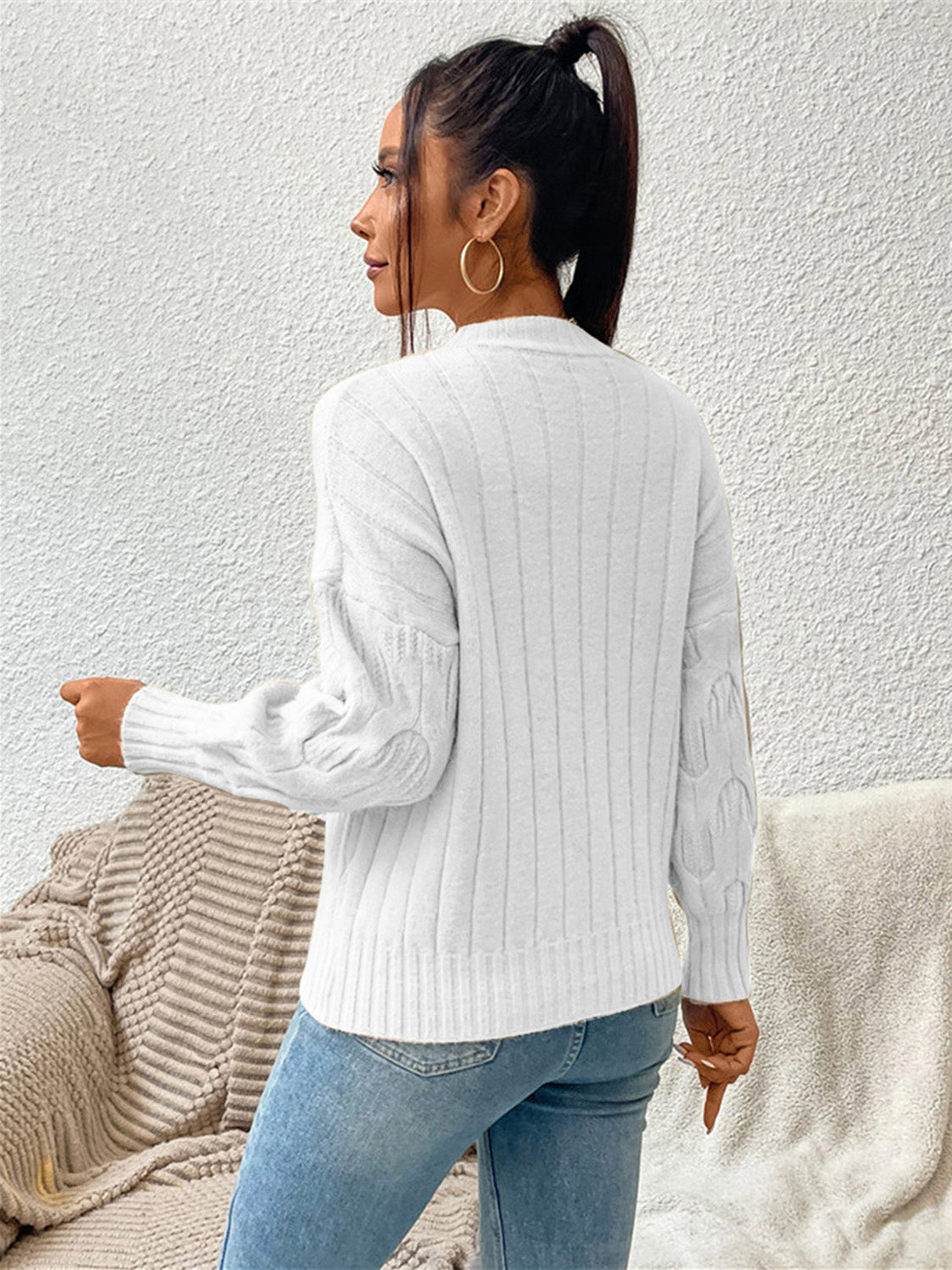 Round Neck Long Sleeve Sweater - Tantalize Boutique