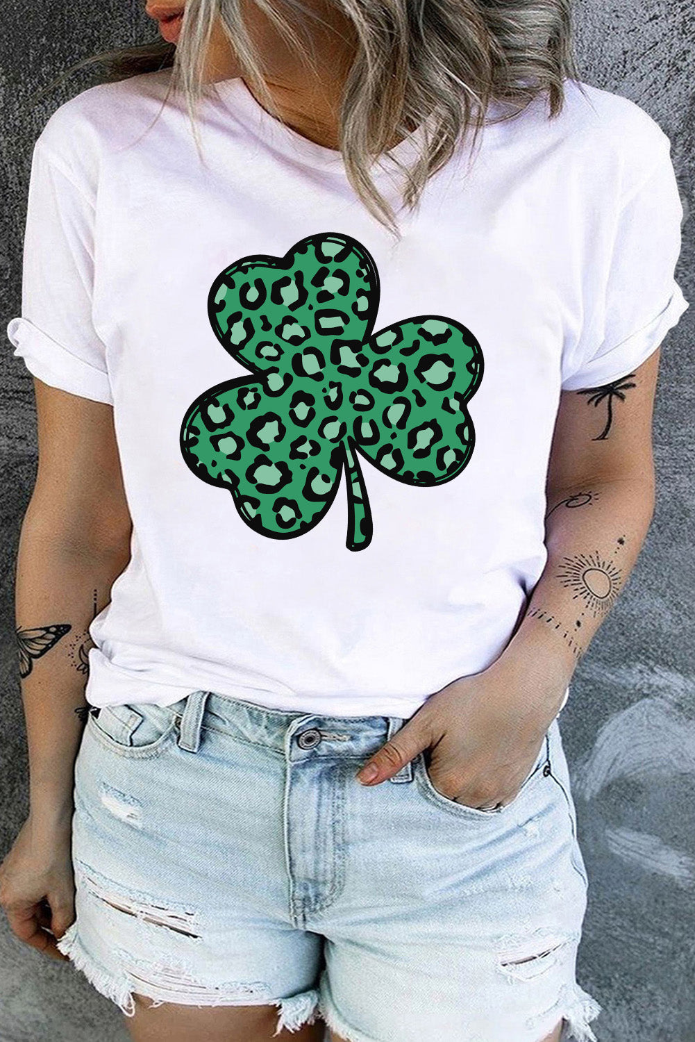 Plus Size Lucky Clover Round Neck Short Sleeve T-Shirt - Tantalize Boutique