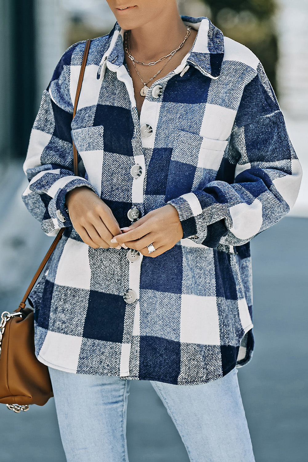 Plaid Button Up Dropped Shoulder Jacket - Tantalize Boutique