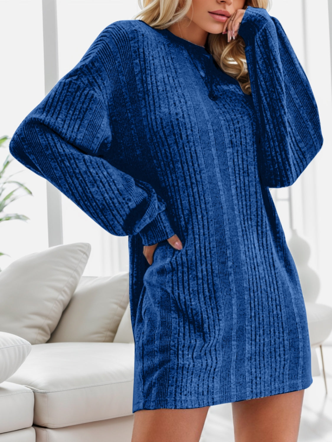 Round Neck Dropped Shoulder Mini Dress - Tantalize Boutique