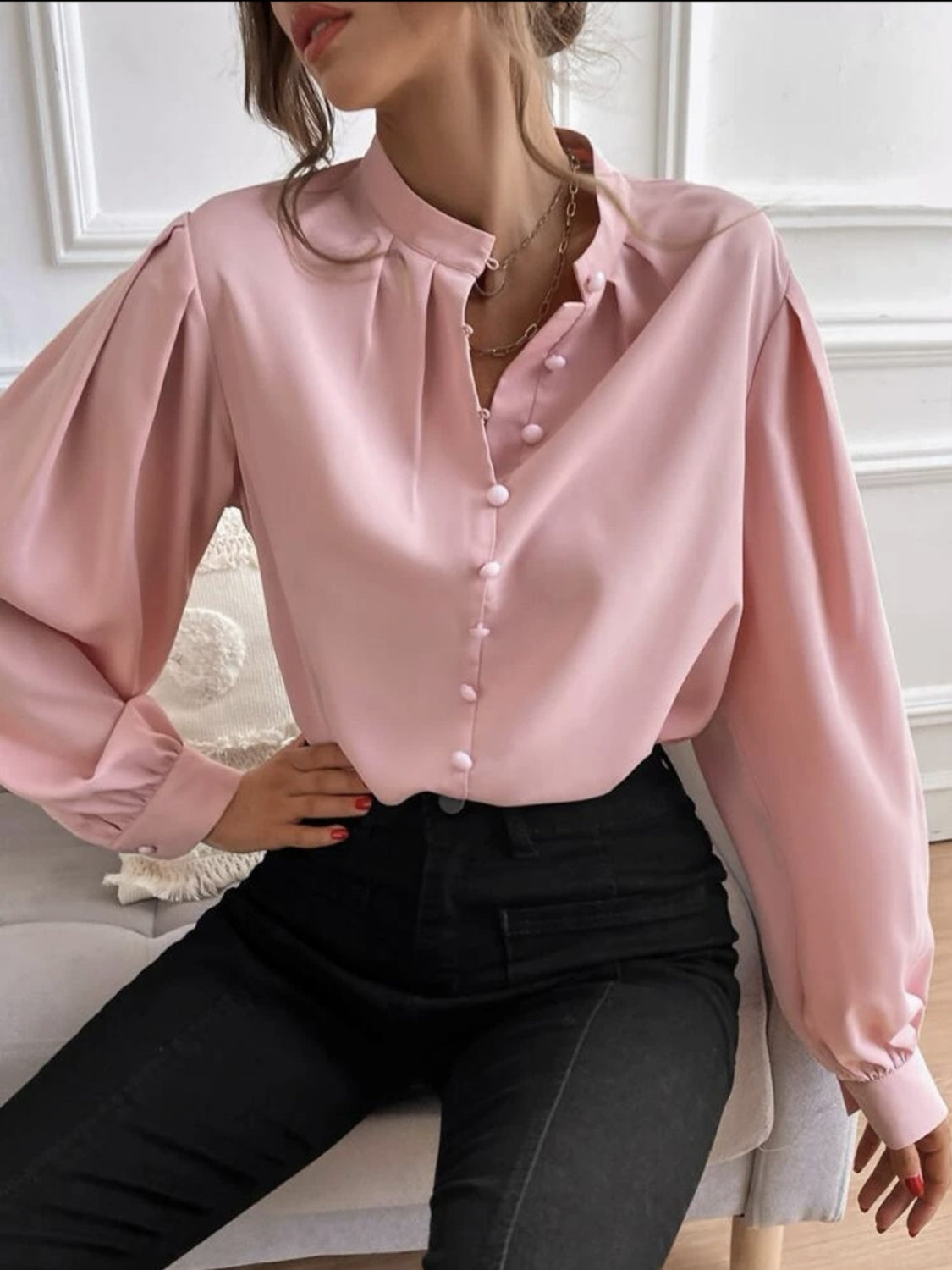 Mock Neck Button Front Shirt - Tantalize Boutique