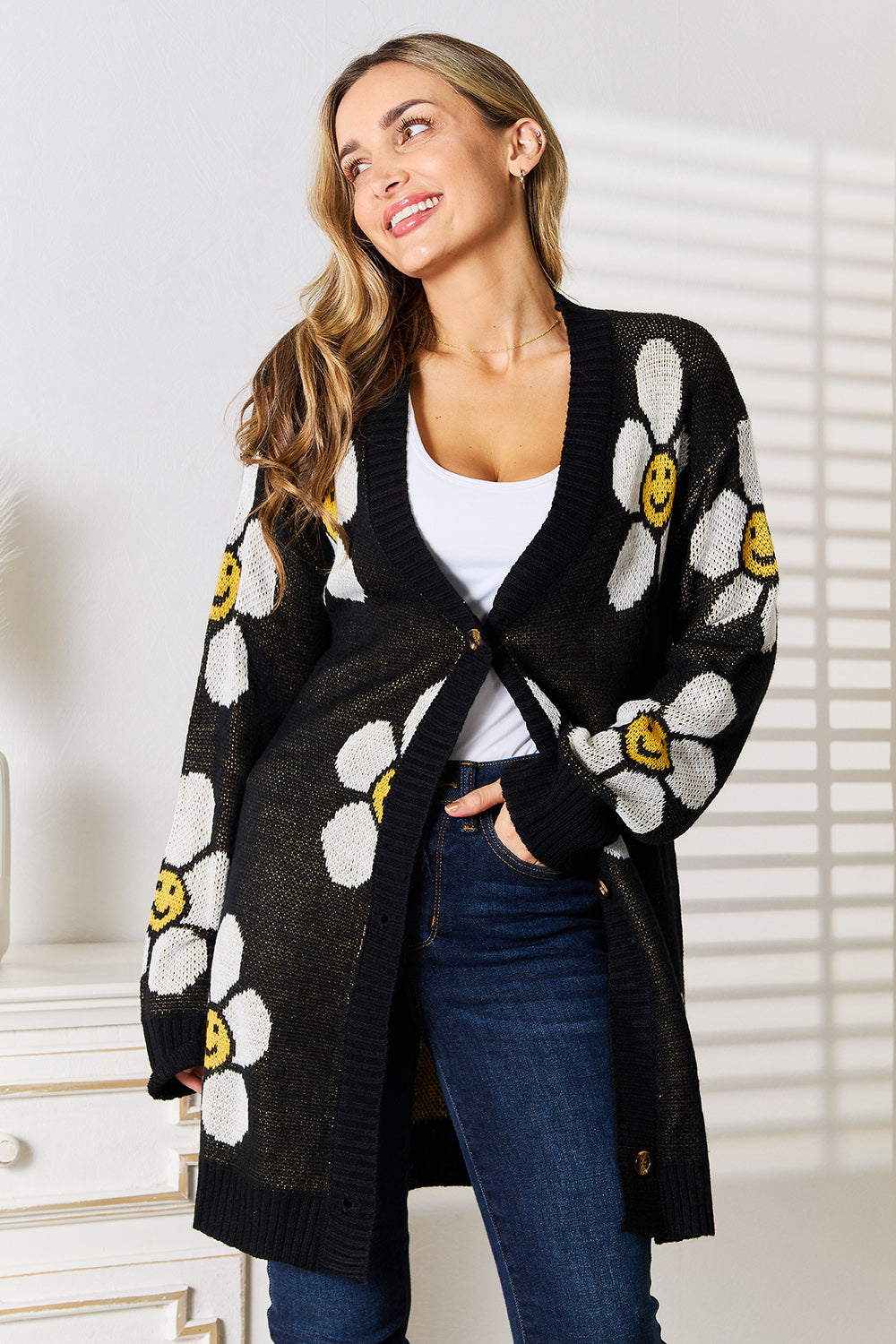 Double Take Floral Button Down Longline Cardigan - Tantalize Boutique